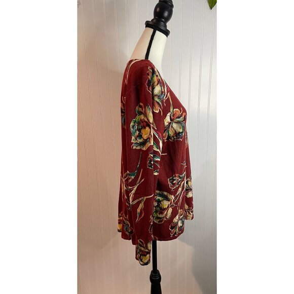 Chicos Women's Floral Print Long Sleeve Knit Top Size 2 US L Rayon Blend - Picture 4 of 13